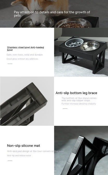 Pet Adjustable Elevated Stainless Steel Vertical Anti-choke Slow Food Dog Bowl