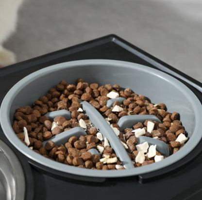 Pet Adjustable Elevated Stainless Steel Vertical Anti-choke Slow Food Dog Bowl